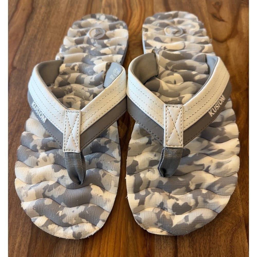 Kustom Mens Buckle Exclusive Camo Flip Flop Sandals Grey White US 13